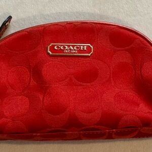 Coach Red Signature Logo Cosmetic Pouch with Gold Plaque